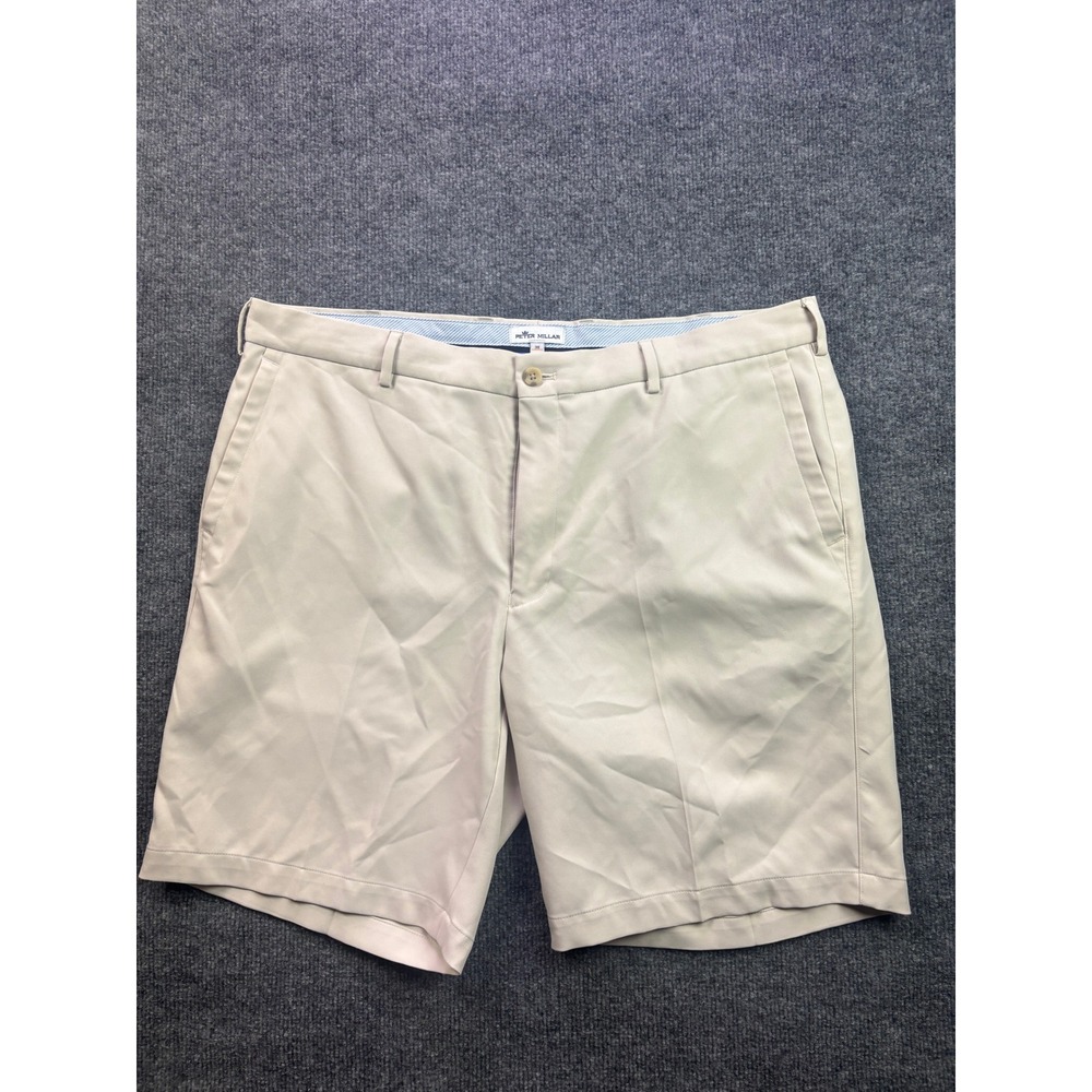 Peter Millar Golf Shorts Mens 38 Beige Performance Turtle Logo